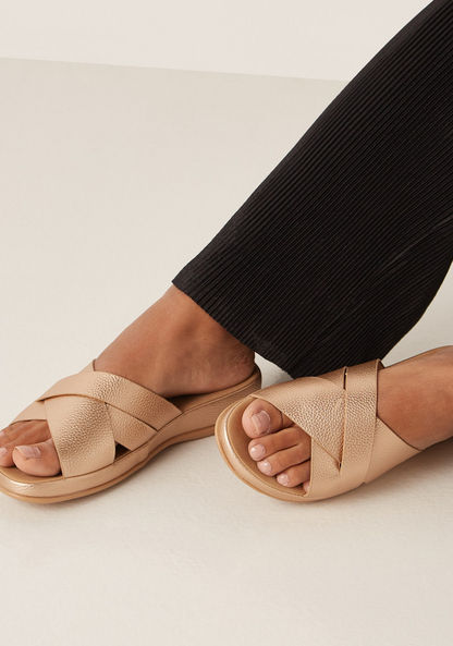 Textured Open Toe Slide Sandals-Women%27s Flat Sandals-image-5