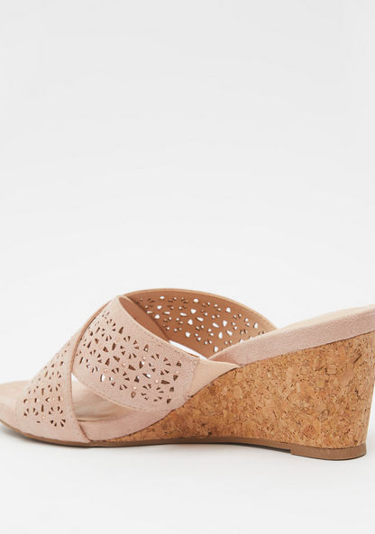 Cutwork Cross Strap Slip-On Sandals with Wedge Heels-Women%27s Heel Sandals-image-2