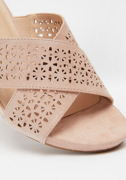 Cutwork Cross Strap Slip-On Sandals with Wedge Heels-Women%27s Heel Sandals-image-3