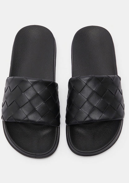 Textured Open Toe Slide Slippers-Women%27s Flip Flops & Beach Slippers-image-0