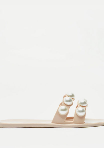 Pearl Embellished Slip-On Sandals-Women%27s Flat Sandals-image-0