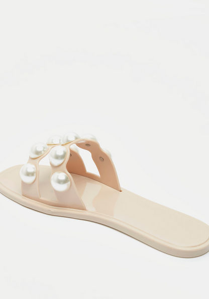 Pearl Embellished Slip-On Sandals-Women%27s Flat Sandals-image-2
