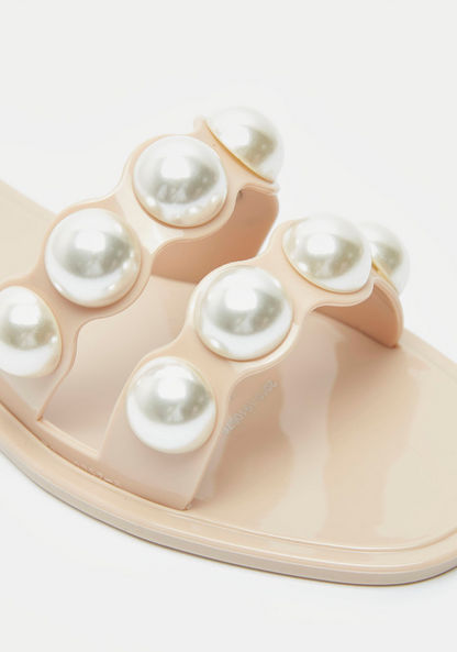 Pearl Embellished Slip-On Sandals-Women%27s Flat Sandals-image-3