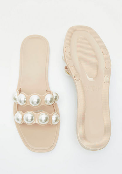 Pearl Embellished Slip-On Sandals-Women%27s Flat Sandals-image-4