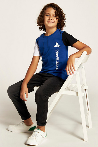 PlayStation Printed Crew Neck T-shirt with Short Sleeves