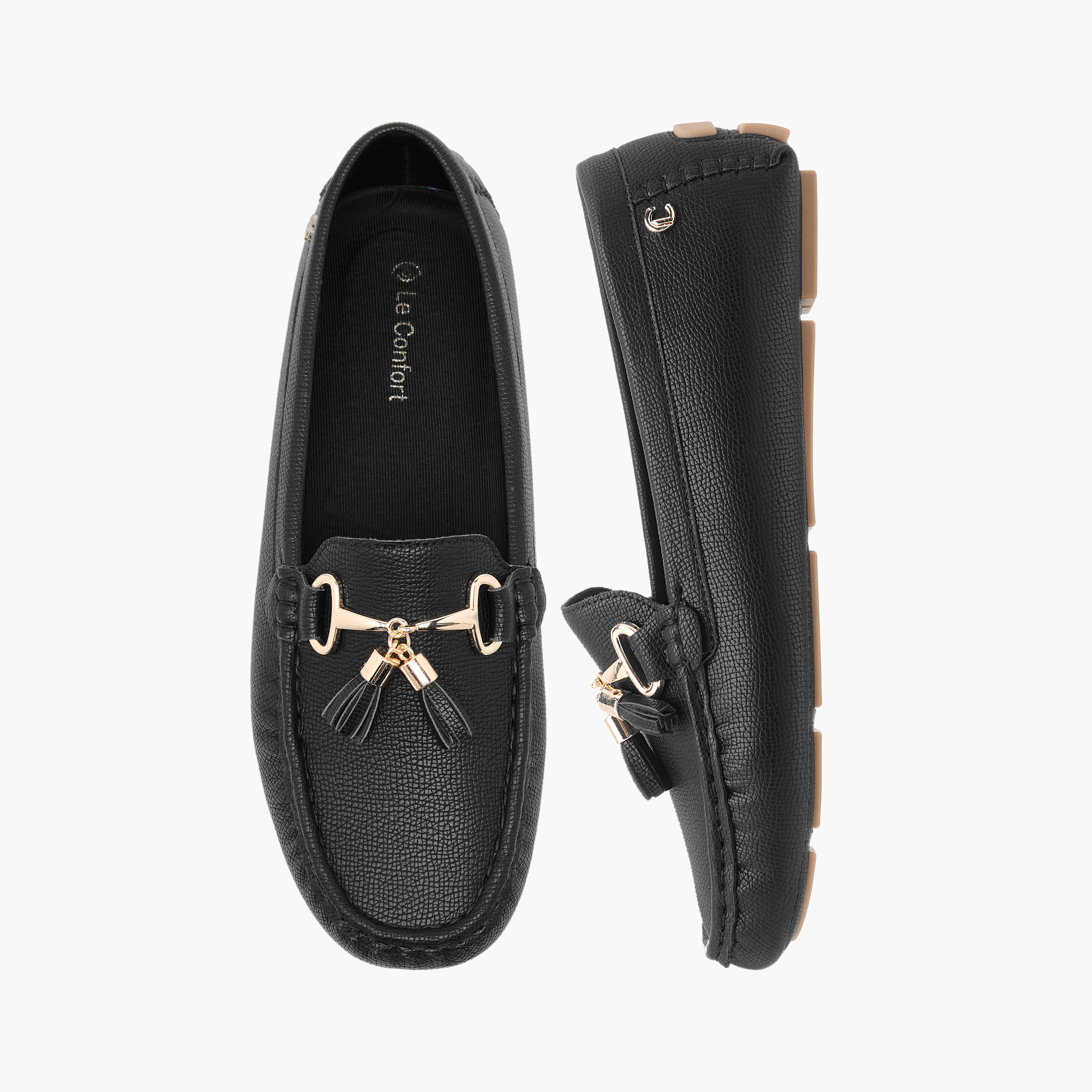 Le Confort Textured Slip-On Comfort Loafers with Tassel Detail-women-shoes-flats-loafers-image-1