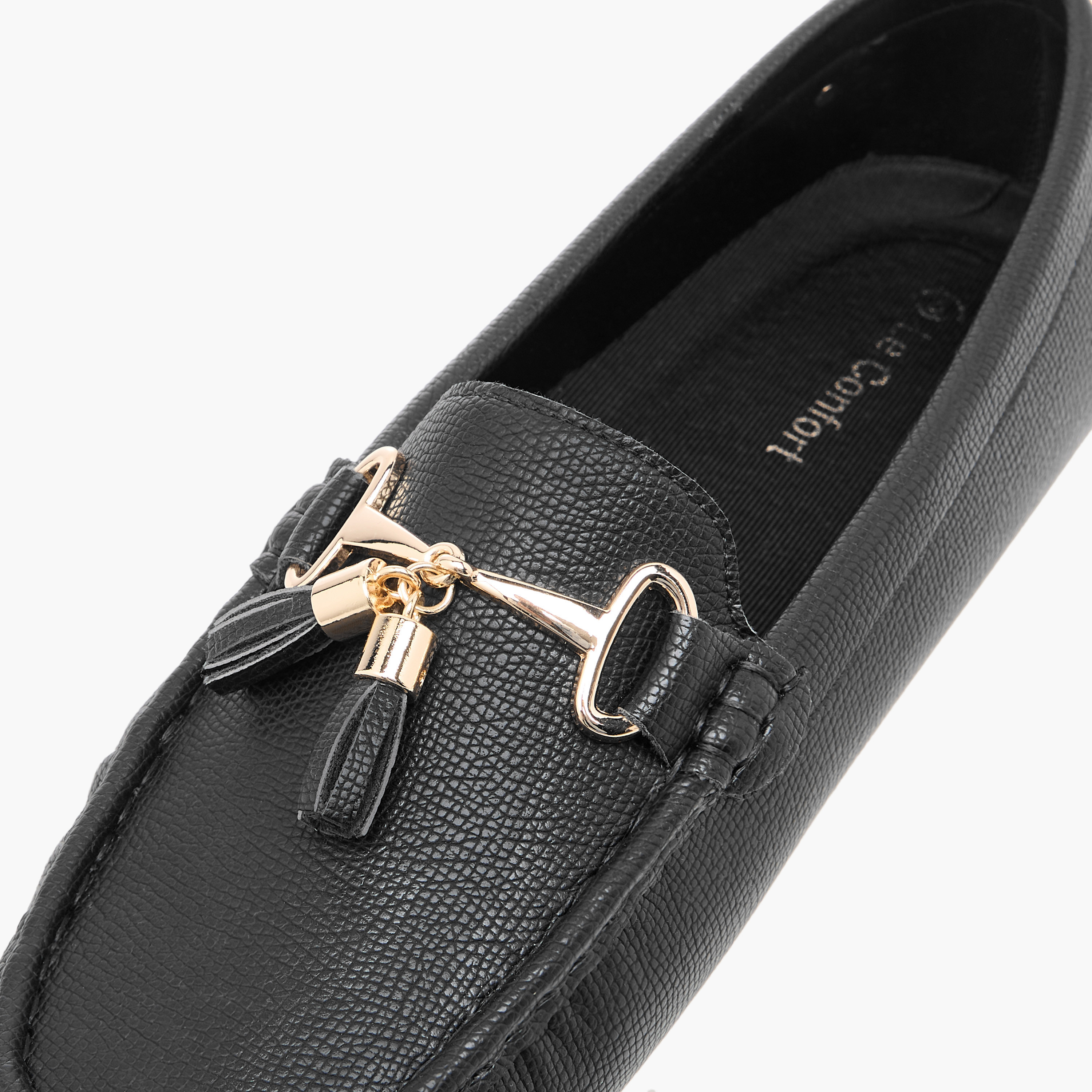 Le Confort Textured Slip-On Comfort Loafers with Tassel Detail-women-shoes-flats-loafers-image-4