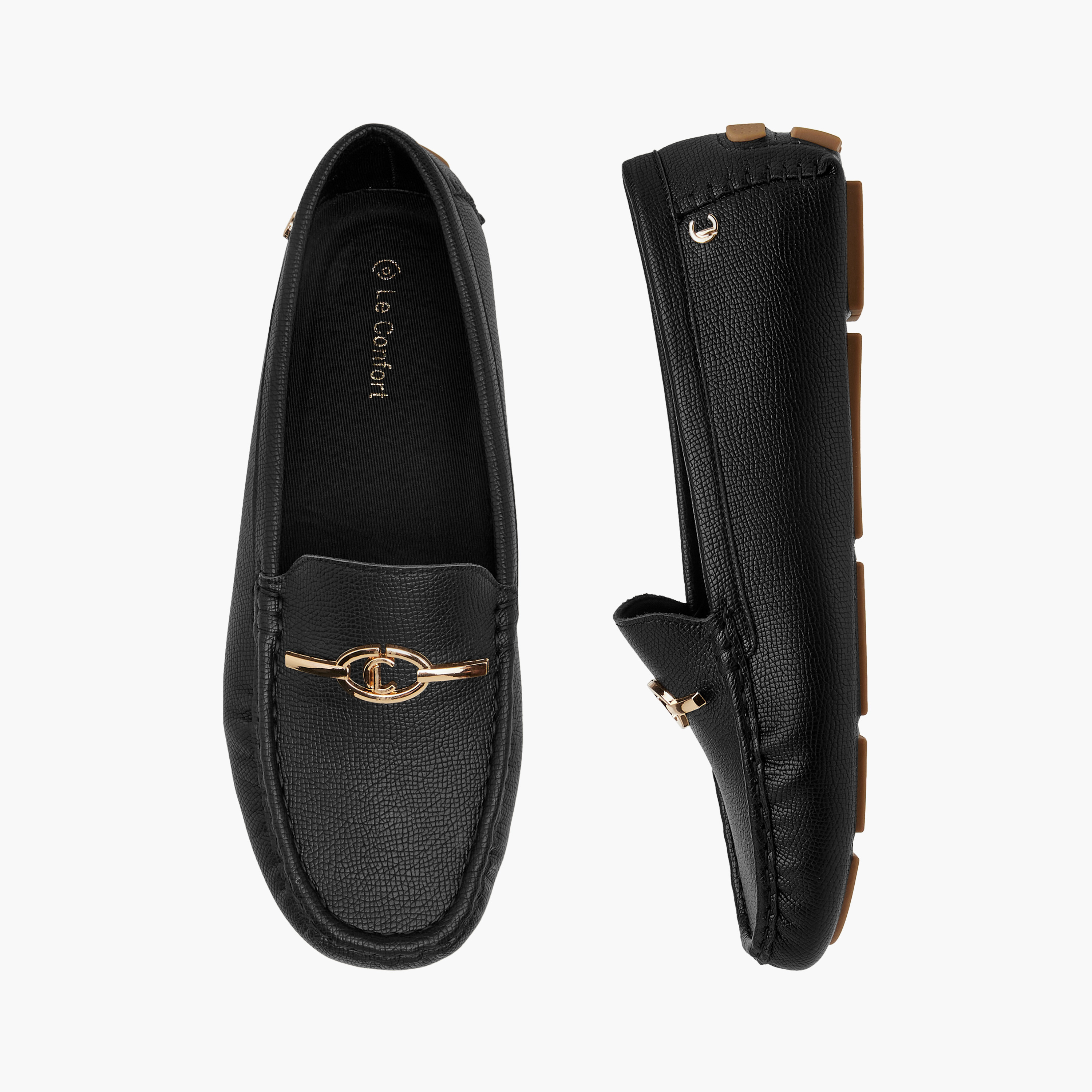 Le Confort Textured Slip-On Comfort Loafers with Metal Accent-women-shoes-loafersandmoccasins-image-1