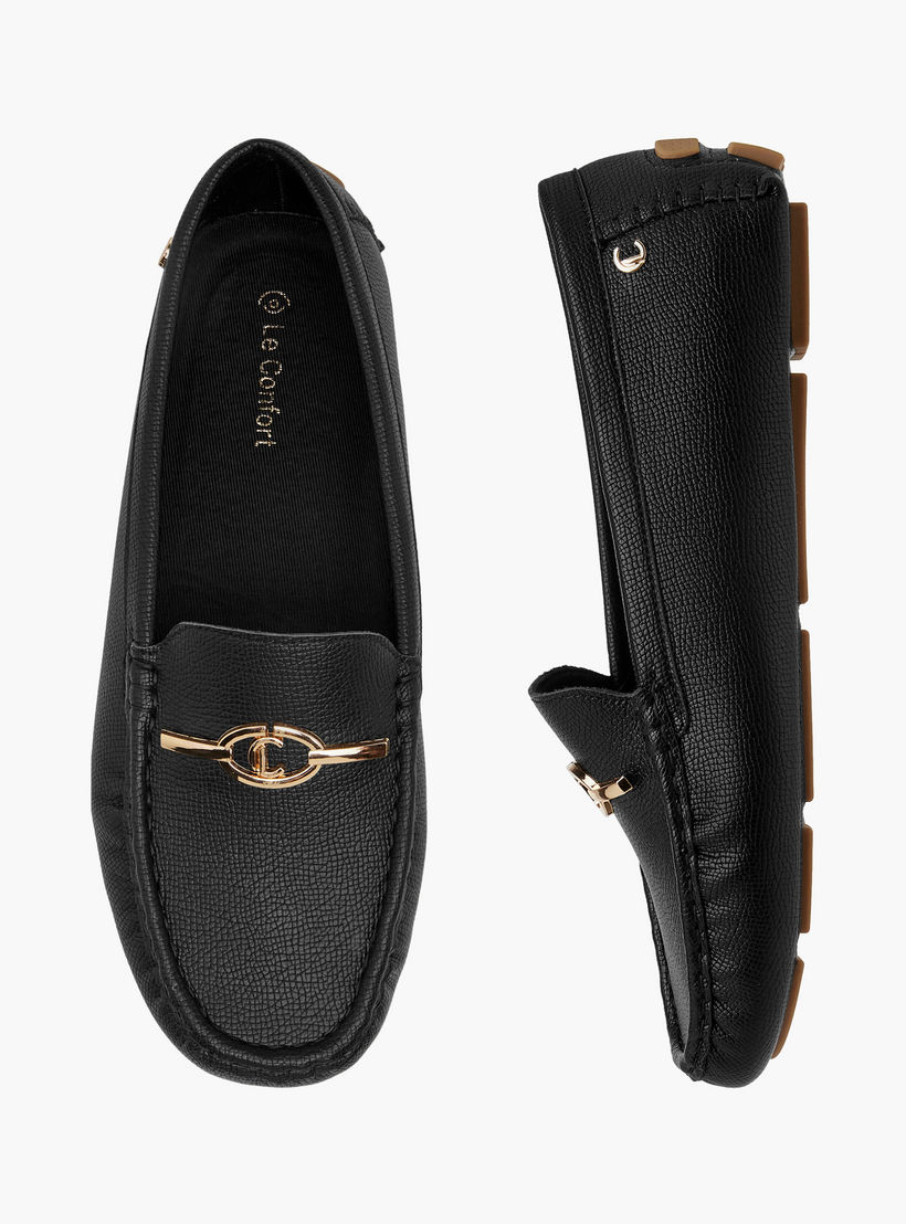 Le Confort Textured Slip-On Comfort Loafers with Metal Accent-women-shoes-loafersandmoccasins-image-1