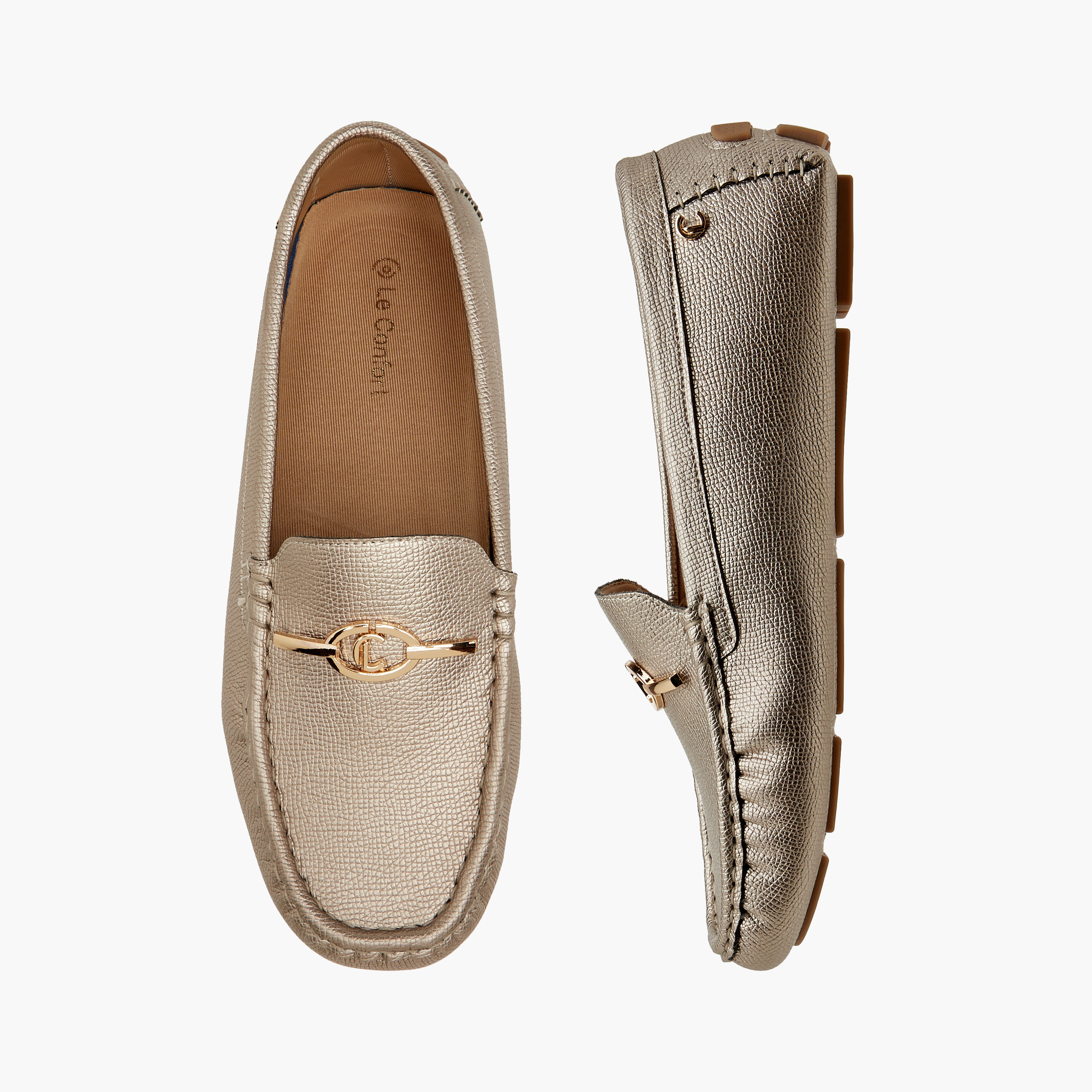 Le Confort Textured Slip-On Comfort Loafers with Metal Accent-women-shoes-loafersandmoccasins-image-1