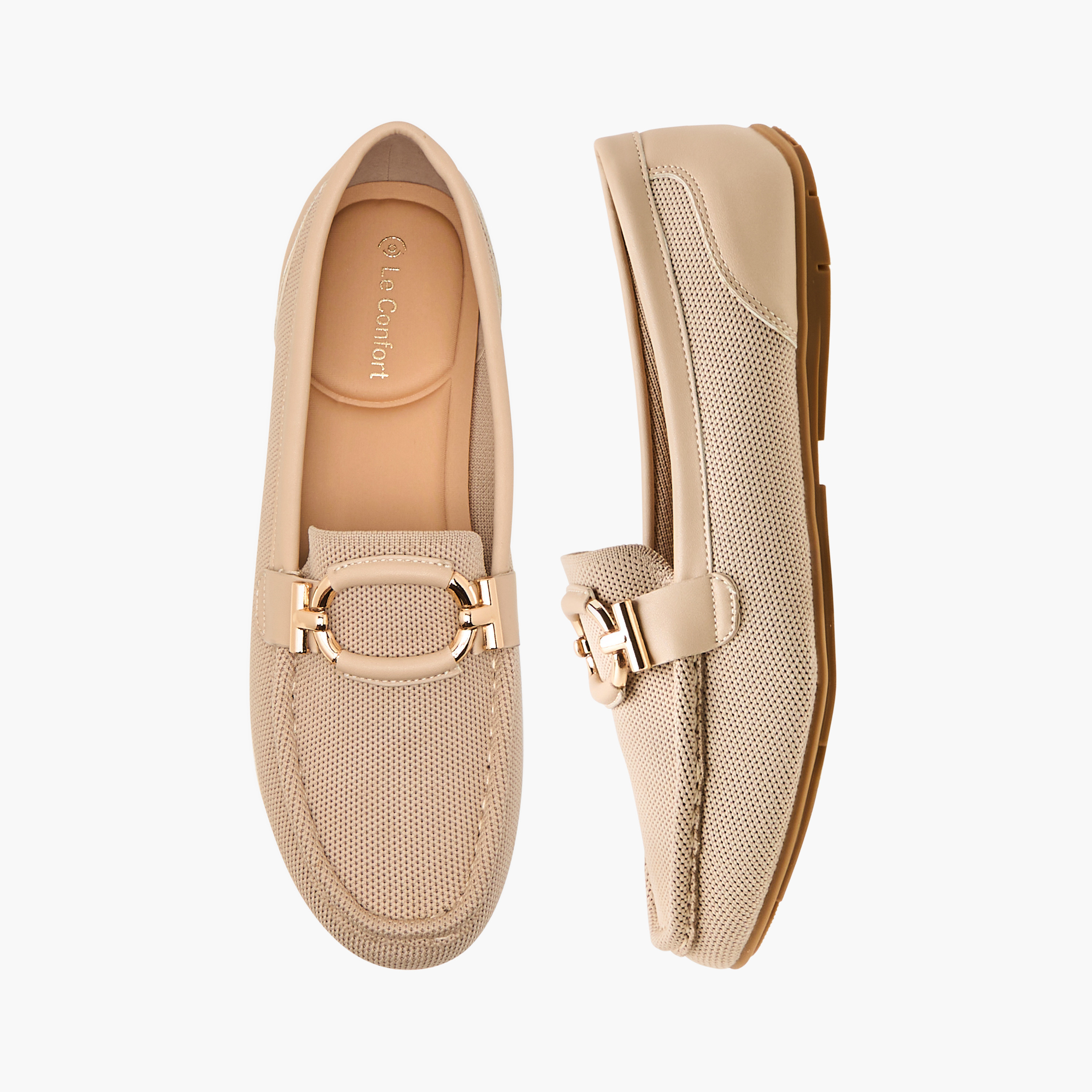 حذاء سهل الارتداء مريح بارز الملمس بتفاصيل معدنية من لو كونفورت-women-shoes-flats-loafers-image-1