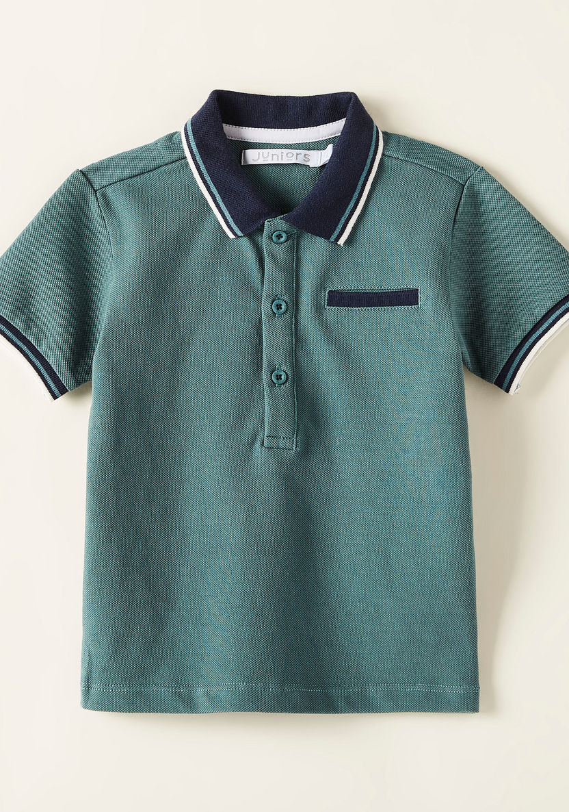 Juniors Textured Polo T-shirt with Short Sleeves-T Shirts-image-0