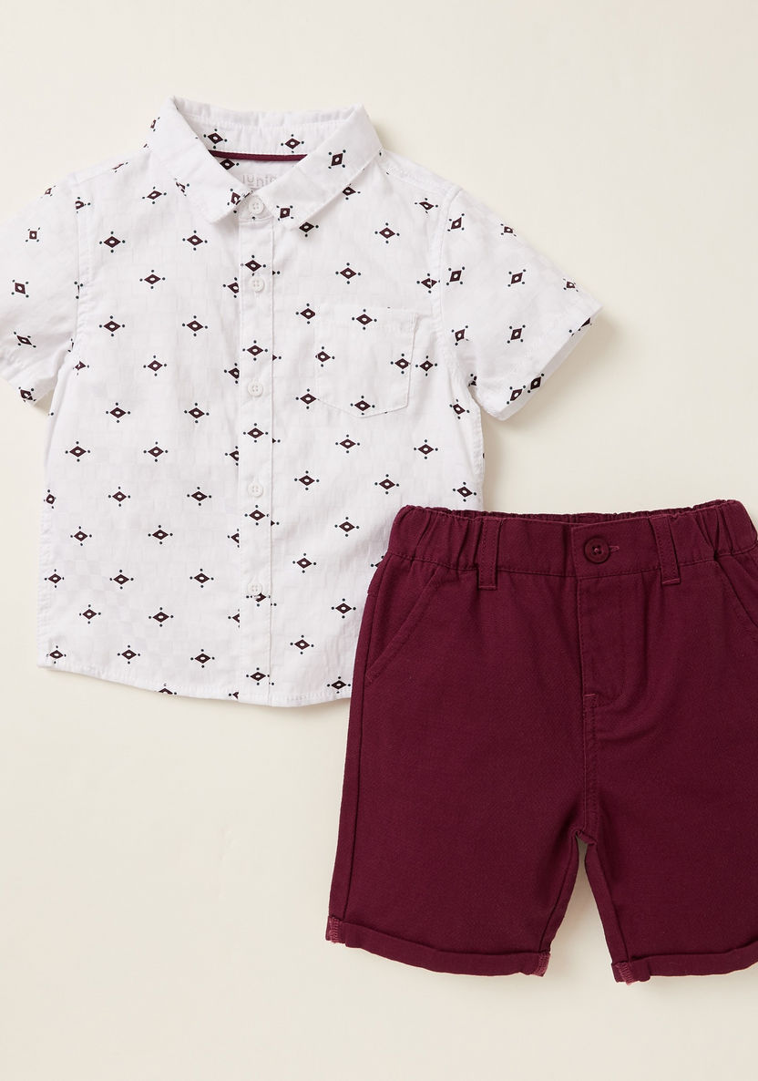 Juniors Graphic Print Shirt with Solid Shorts-Clothes Sets-image-0