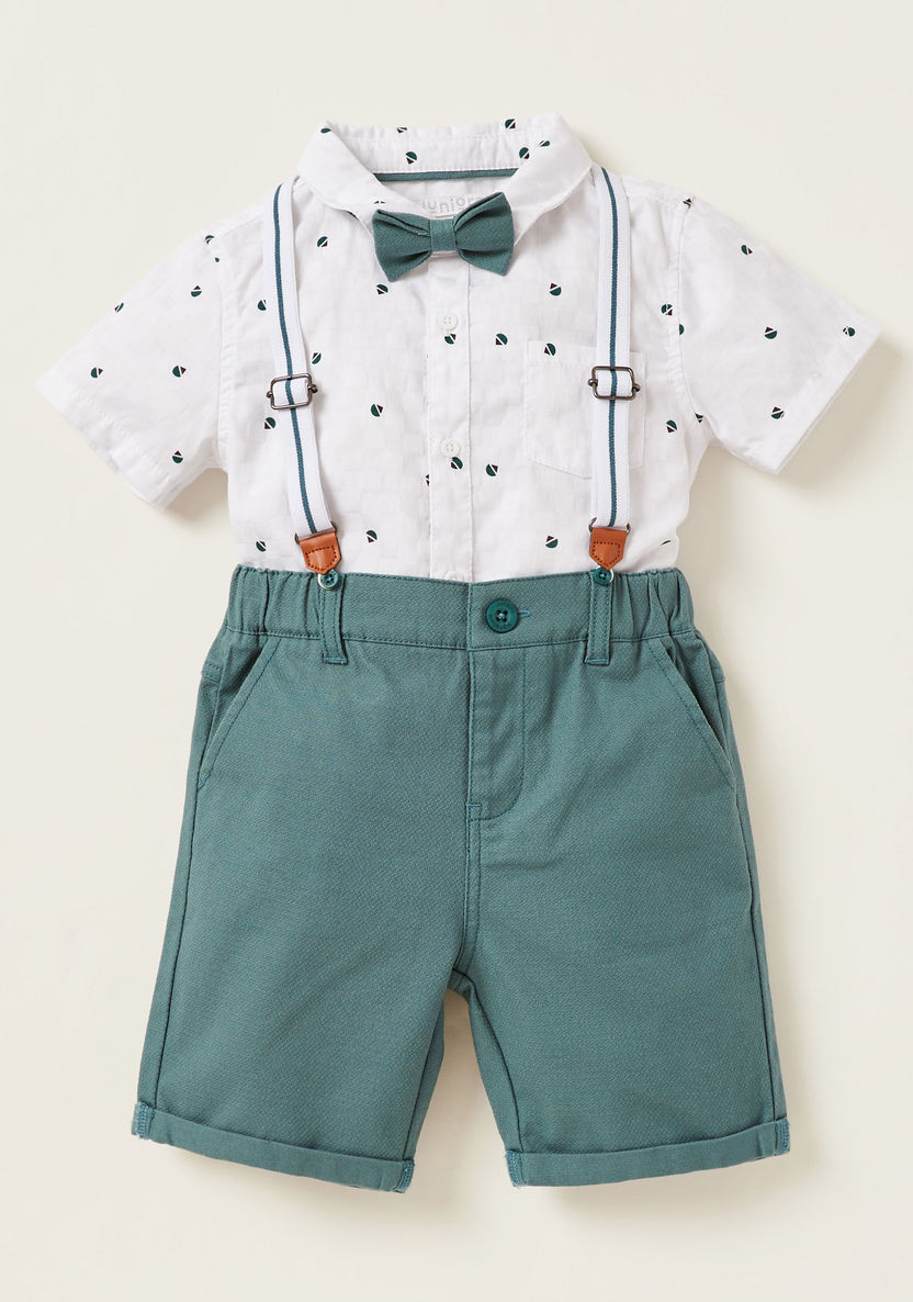 Juniors Printed Shirt and Shorts with Suspenders Set-Clothes Sets-image-0