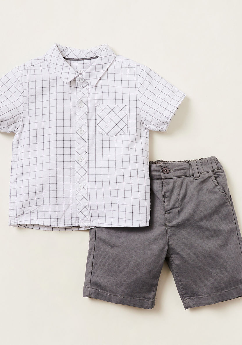 Juniors Chequered Shirt and Solid Shorts Set-Clothes Sets-image-0