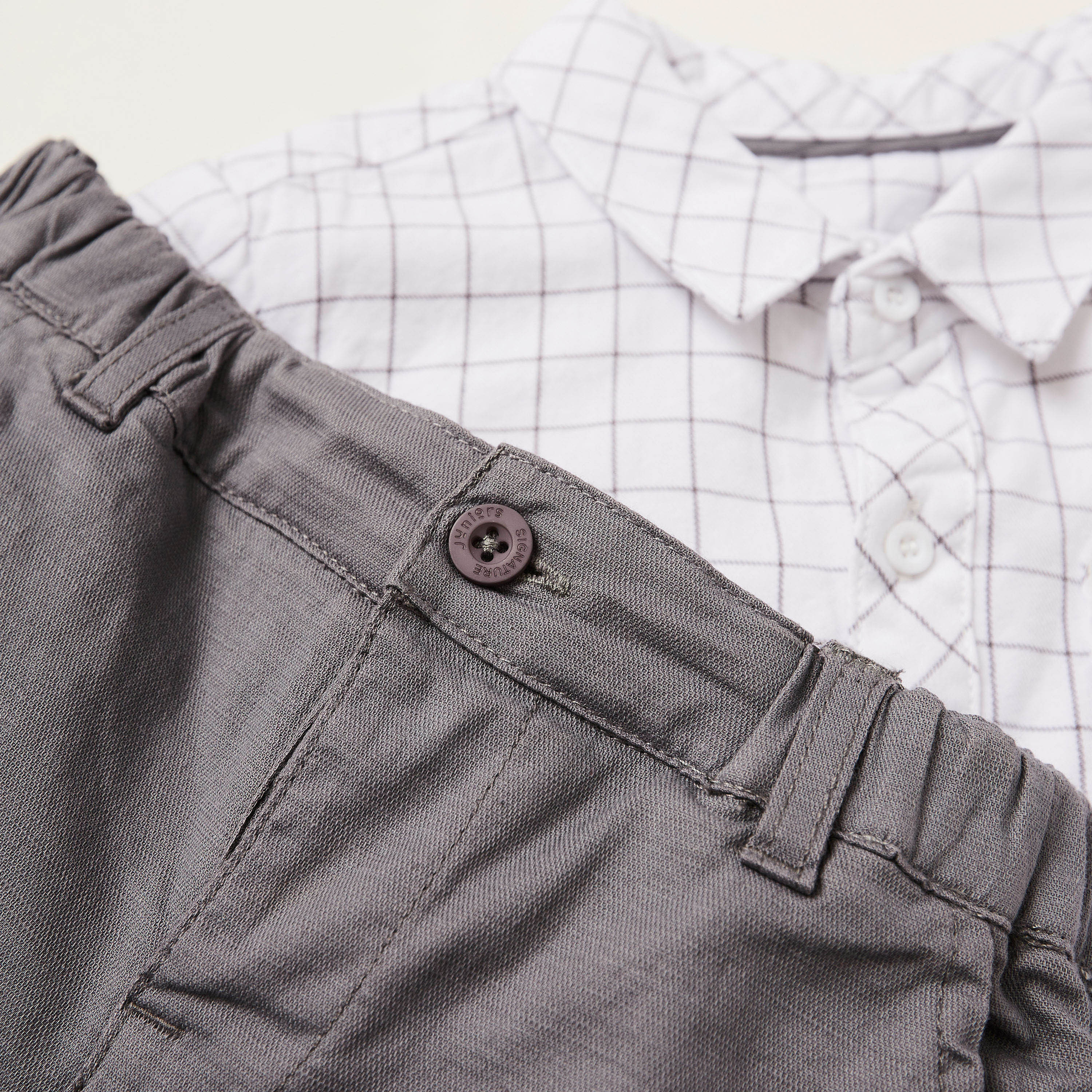 Juniors Chequered Shirt and Solid Shorts Set-baby-boys-clothing-setsandcoords-image-4