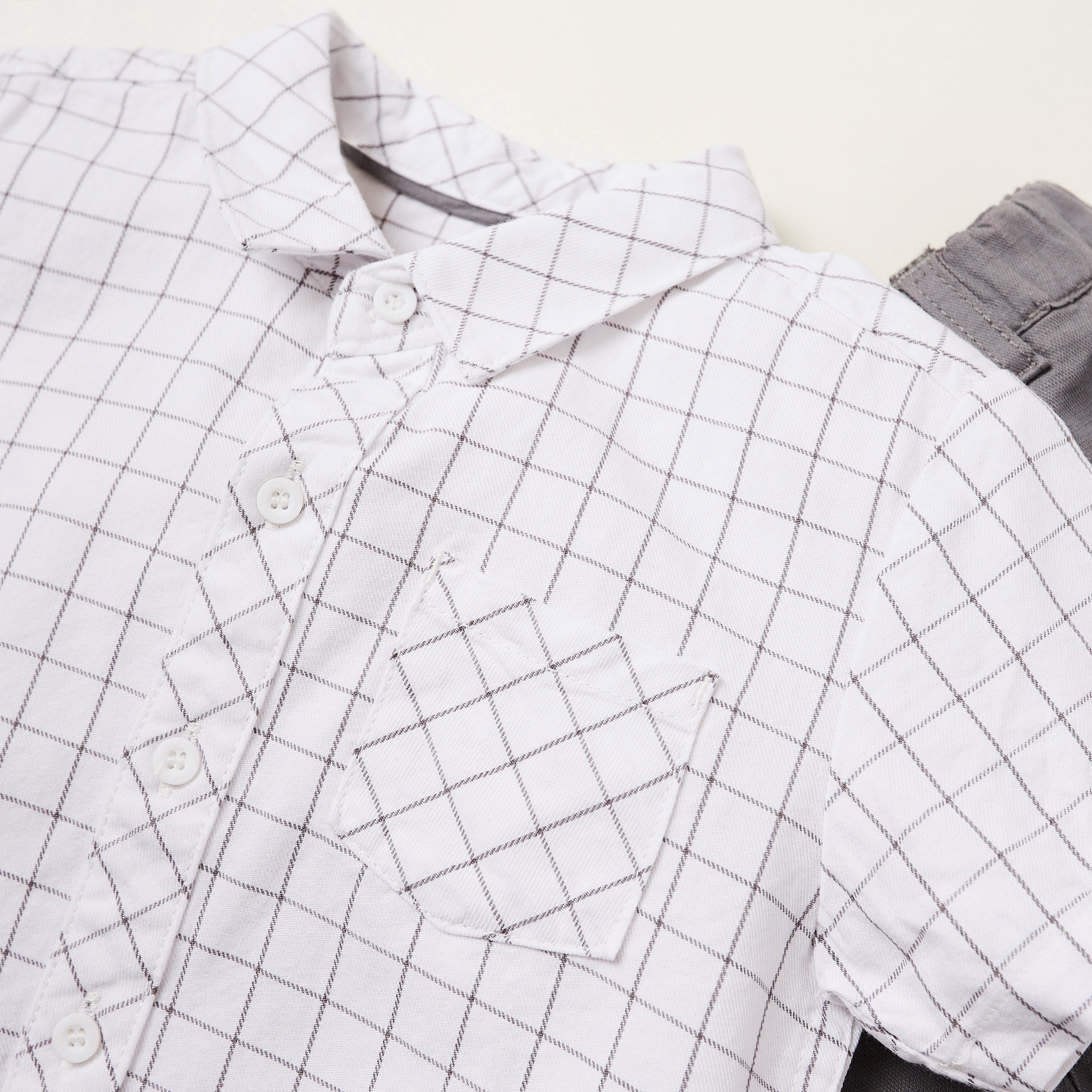 Juniors Chequered Shirt and Solid Shorts Set-baby-boys-clothing-setsandcoords-image-5