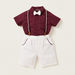 Juniors Solid Shirt with Bow Applique and Shorts with Suspenders Set-Clothes Sets-thumbnail-0
