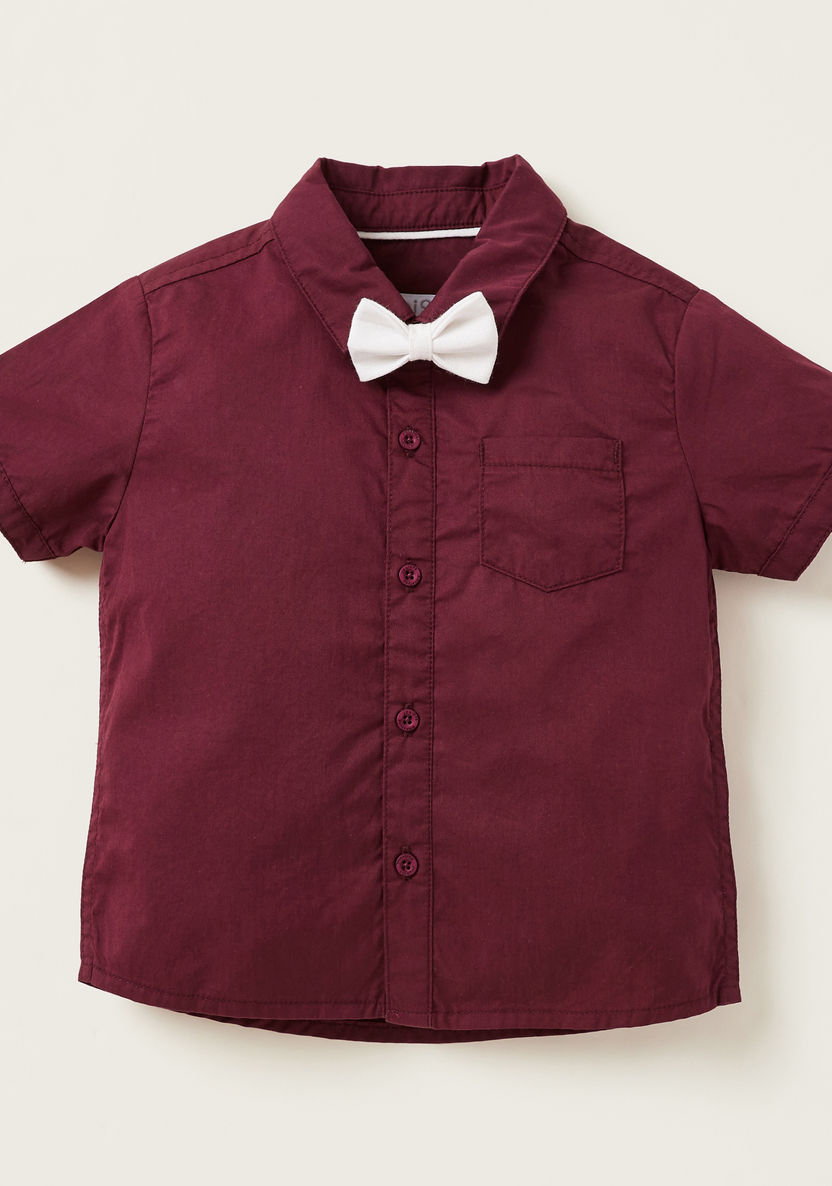 Juniors Solid Shirt with Bow Applique and Shorts with Suspenders Set-Clothes Sets-image-1