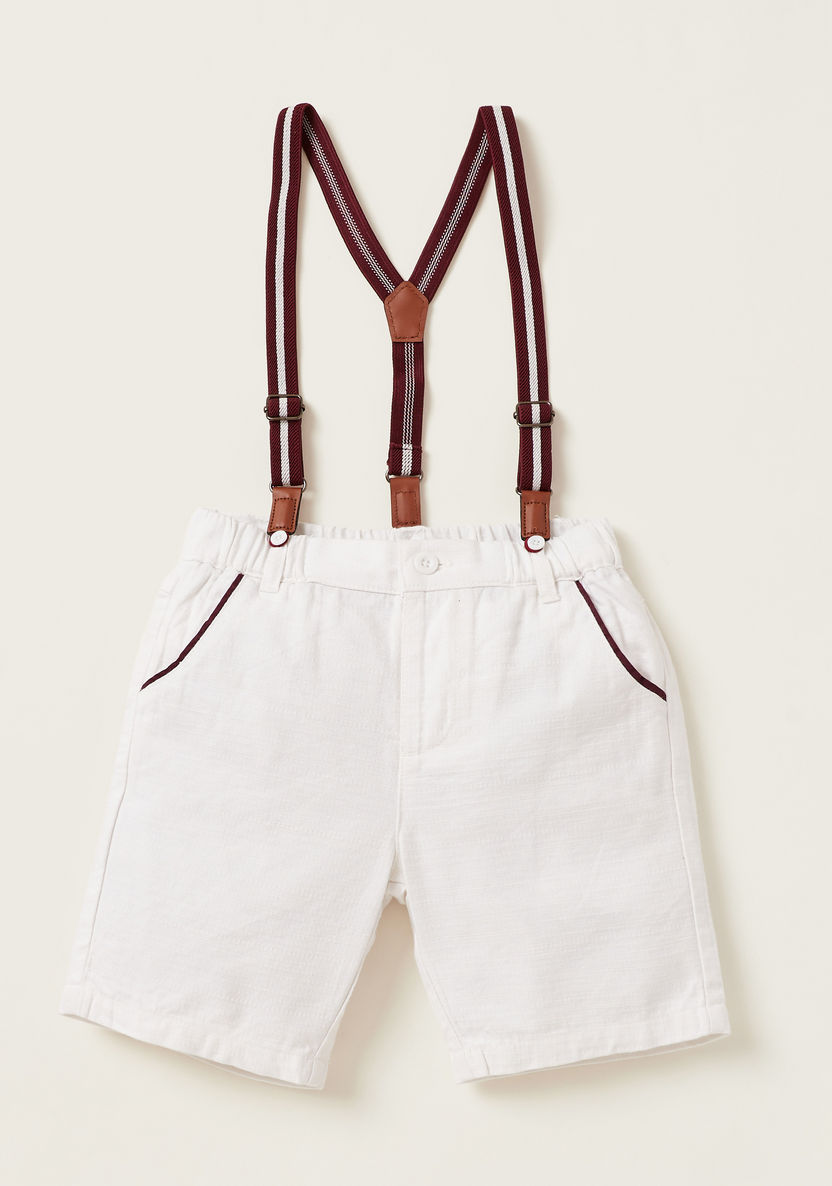 Juniors Solid Shirt with Bow Applique and Shorts with Suspenders Set-Clothes Sets-image-2
