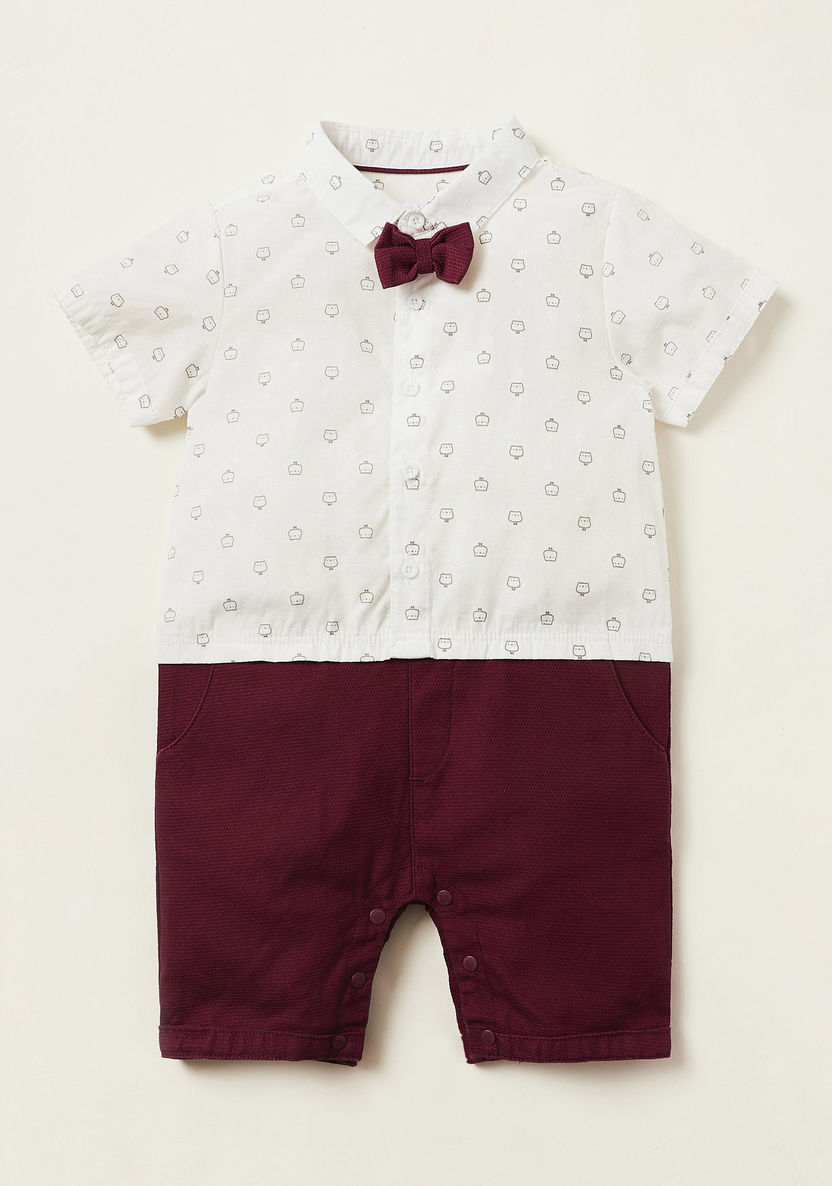 Juniors Printed Romper with Short Sleeves and Bow Detail-Rompers%2C Dungarees and Jumpsuits-image-0