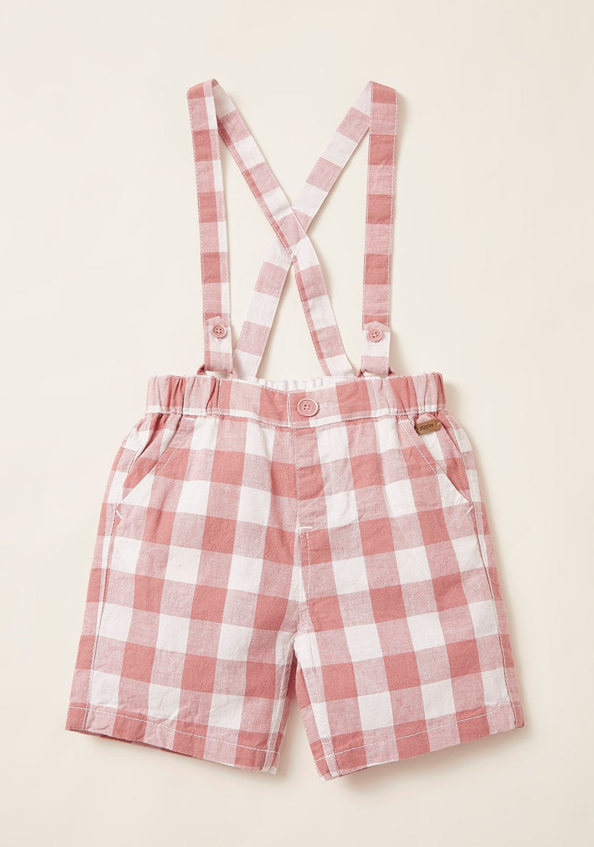 Giggles Solid Short Sleeves Shirt with Checked Shorts and Suspenders-Clothes Sets-image-1