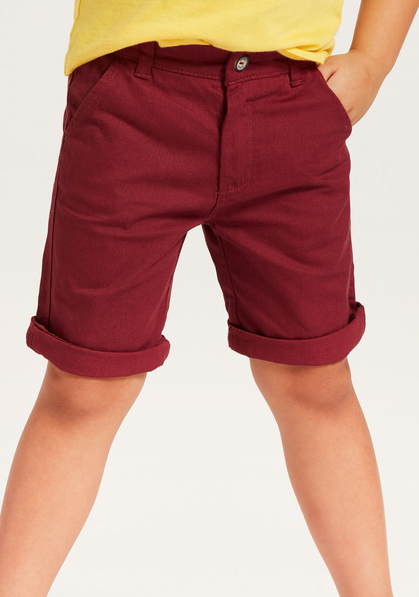 Juniors Solid Shorts with Pockets and Button Closure-Shorts-image-2
