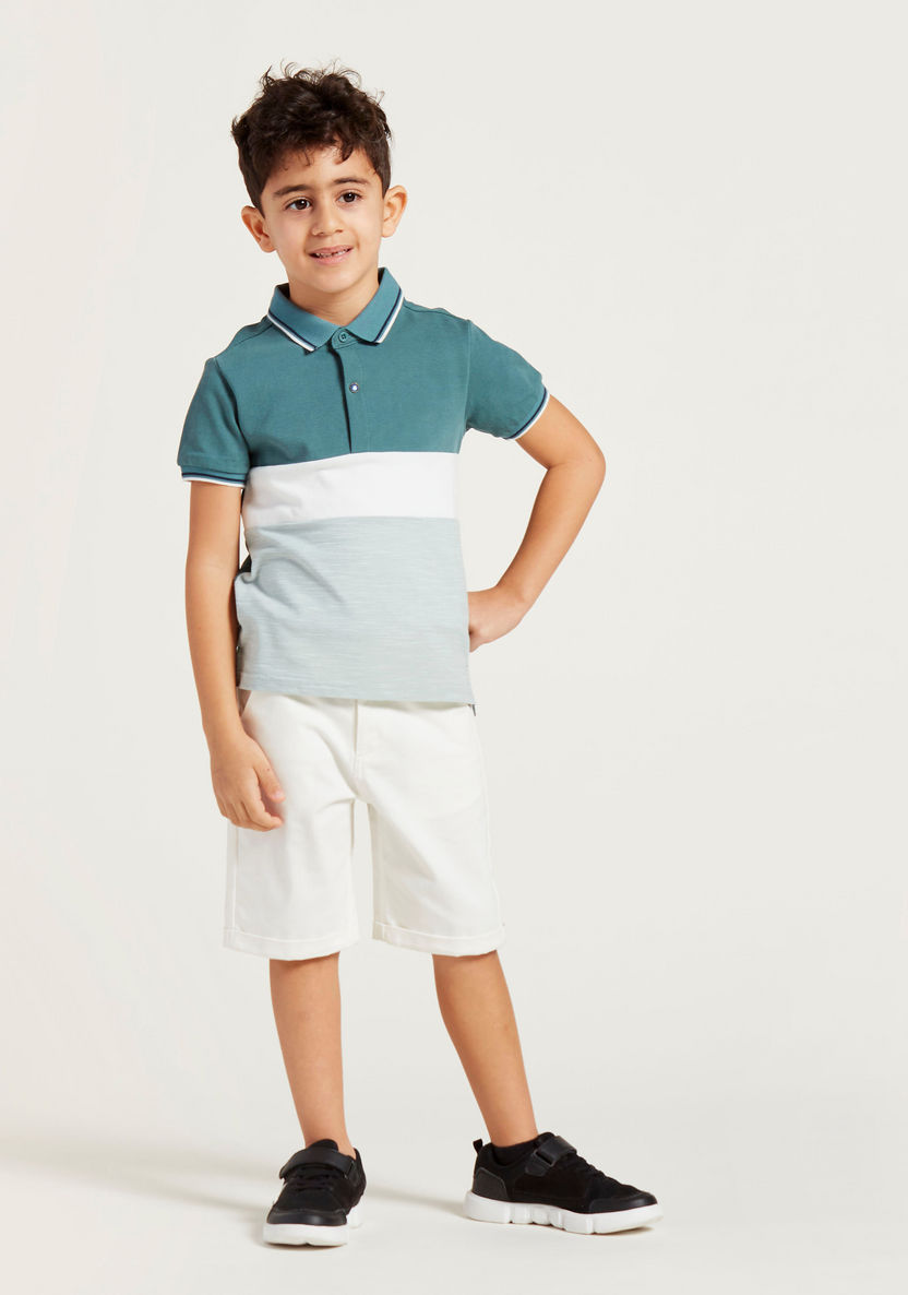 Juniors Solid Polo Short Sleeves T-shirt with Shorts-Clothes Sets-image-1