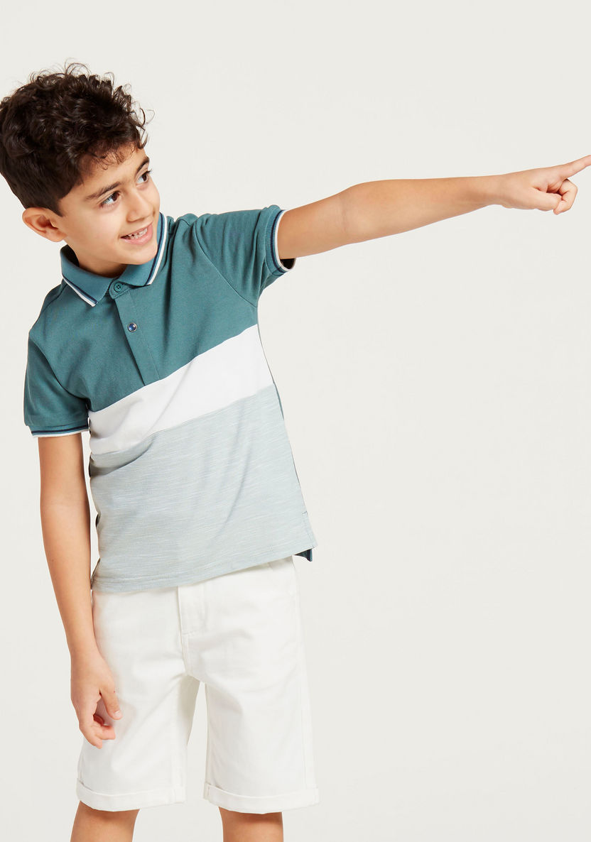 Juniors Solid Polo Short Sleeves T-shirt with Shorts-Clothes Sets-image-3