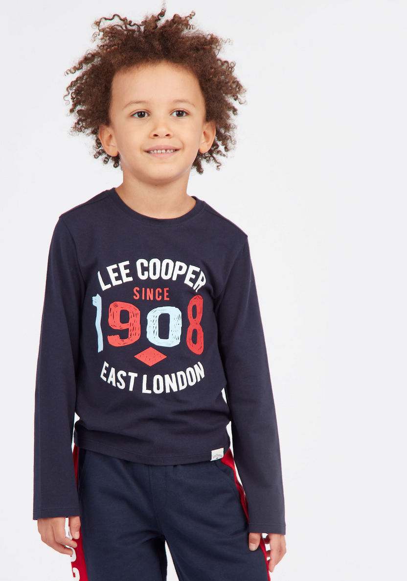 Lee Cooper Graphic Print T-shirt with Round Neck and Long Sleeves-T Shirts-image-0