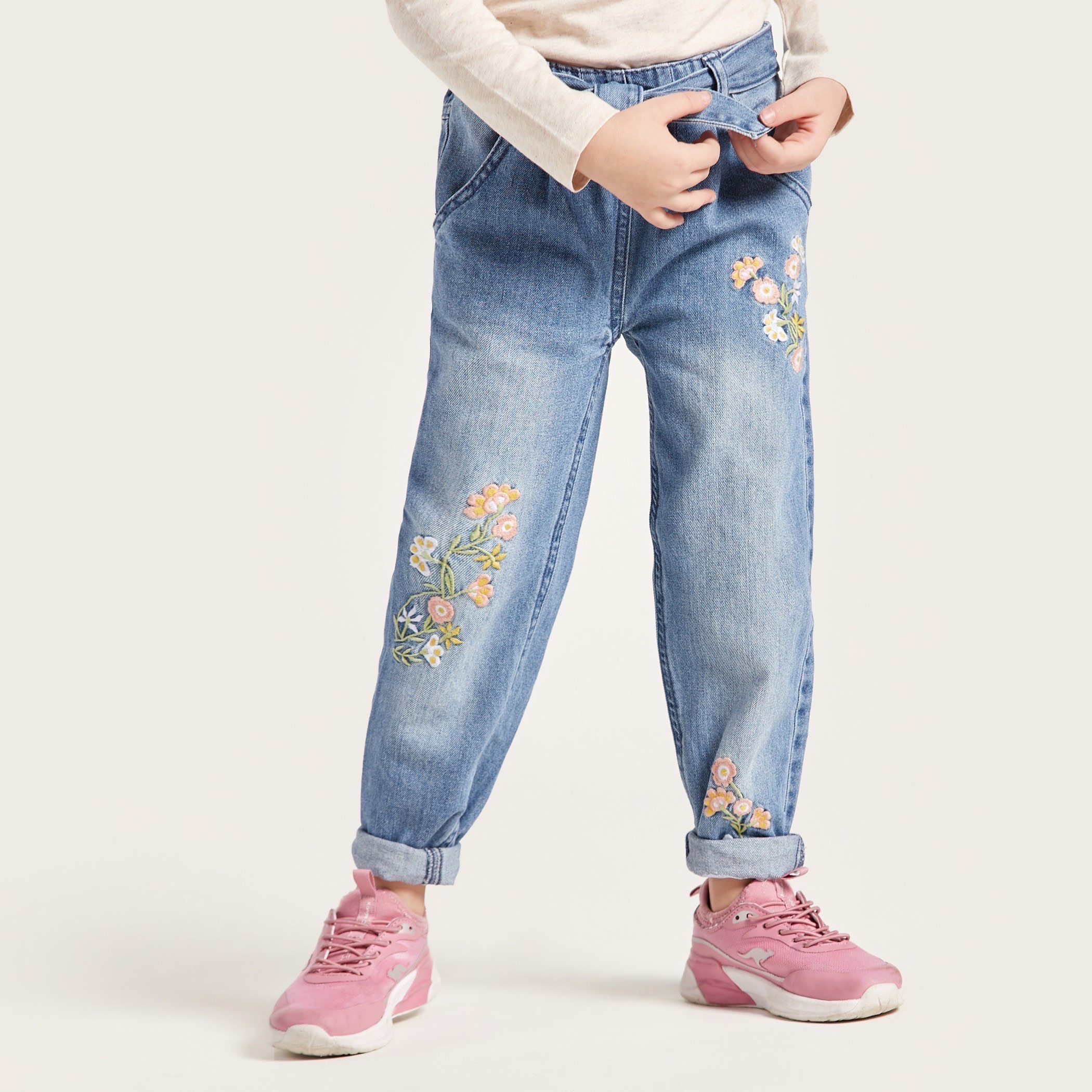 Buy Juniors Embroidered Jeans with Belt and Pockets Online Babyshop UAE