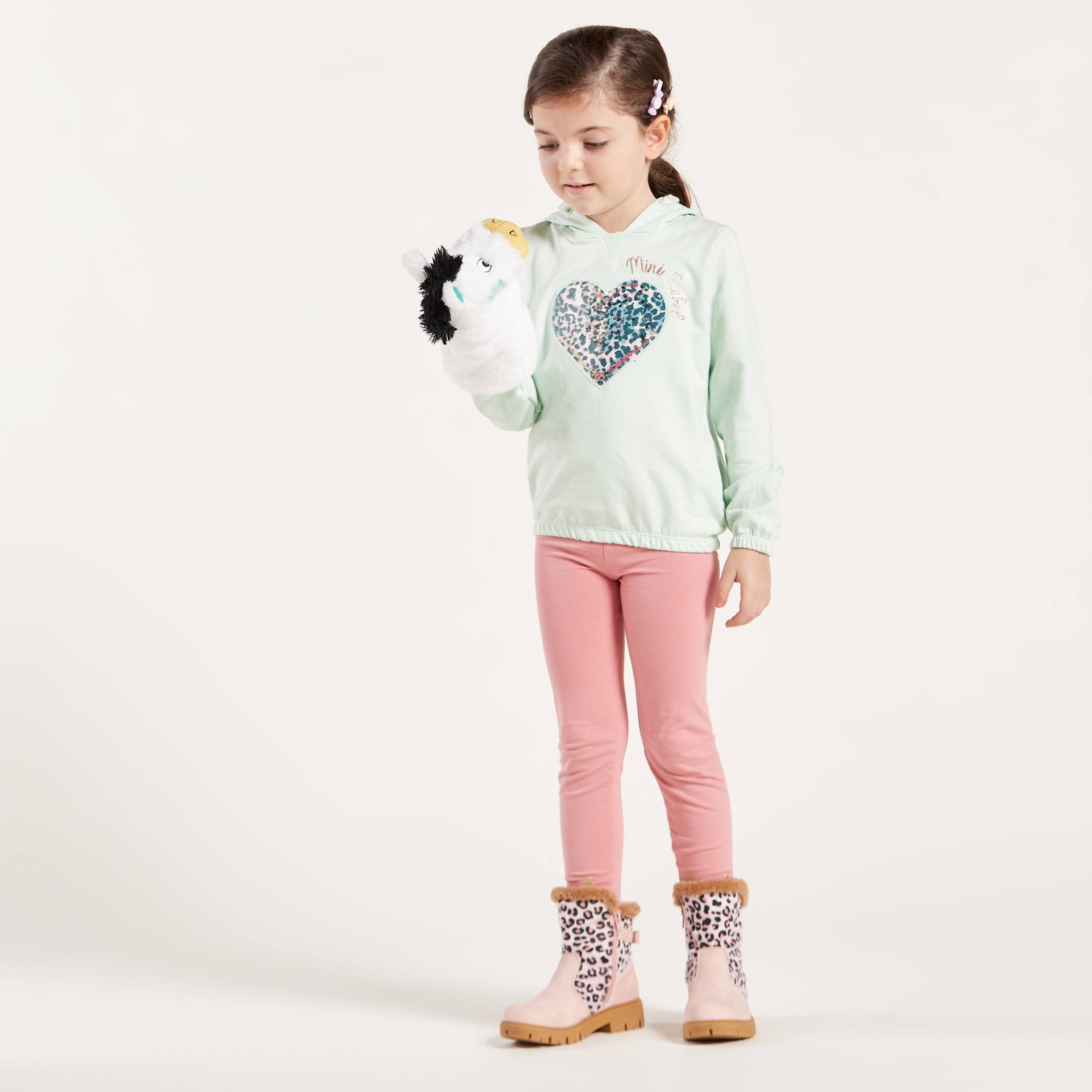 Juniors Sequin Embellished Heart Print Sweatshirt with Long Sleeves-baby-girls-clothing-jumpersandcardigans-image-1