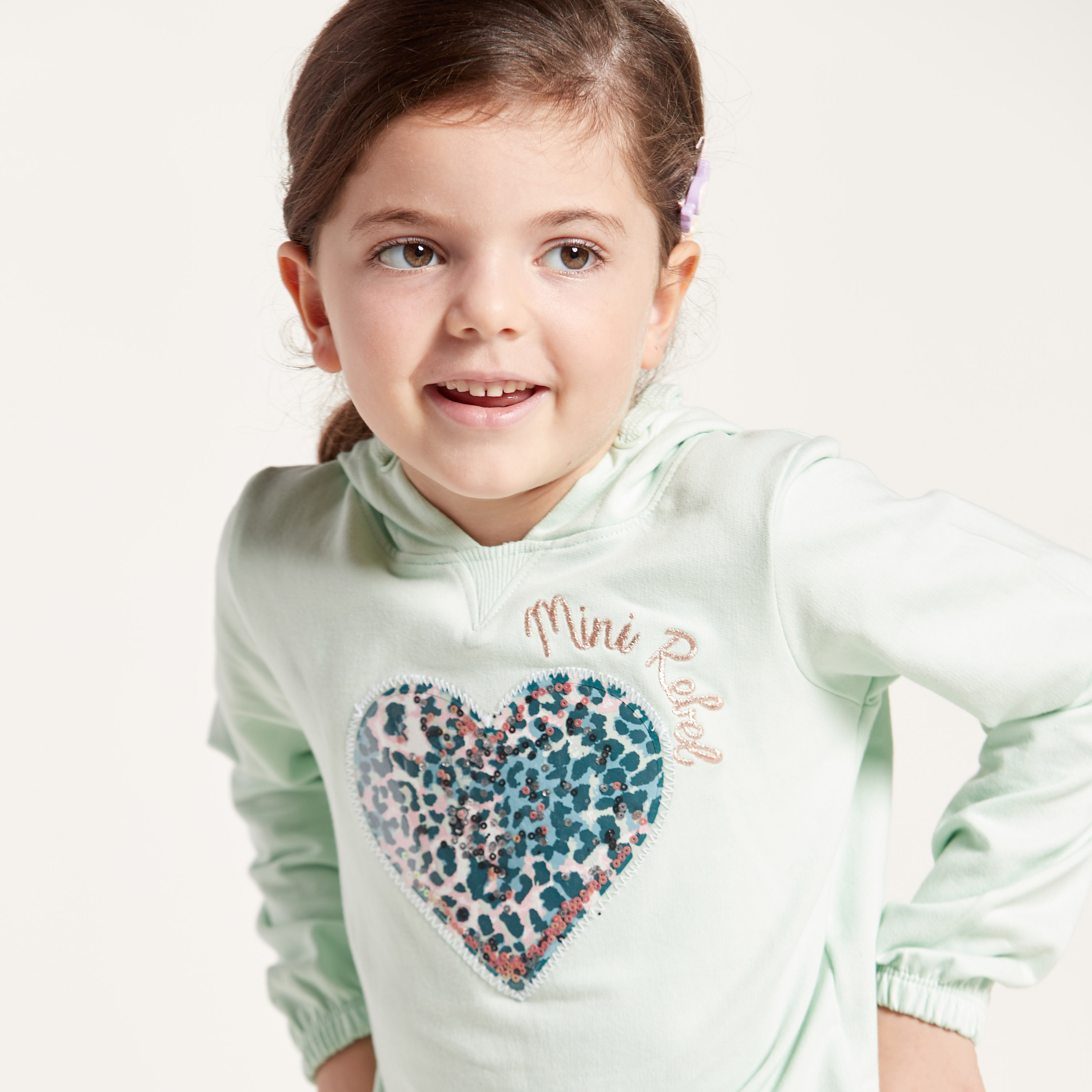 Juniors Sequin Embellished Heart Print Sweatshirt with Long Sleeves-baby-girls-clothing-jumpersandcardigans-image-2