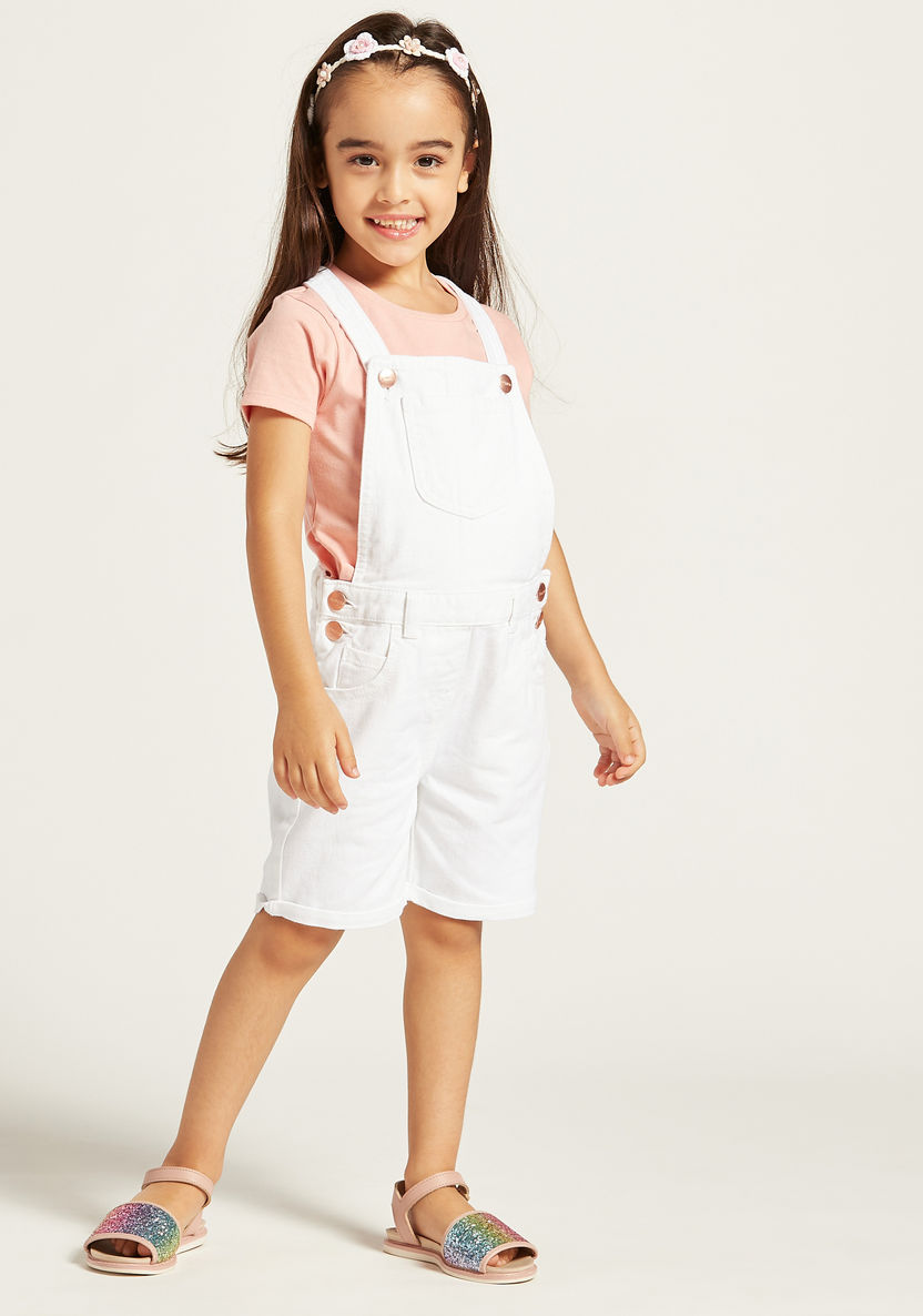 Juniors Solid Denim Dungaree with Pockets and Button Closure-Rompers%2C Dungarees and Jumpsuits-image-1