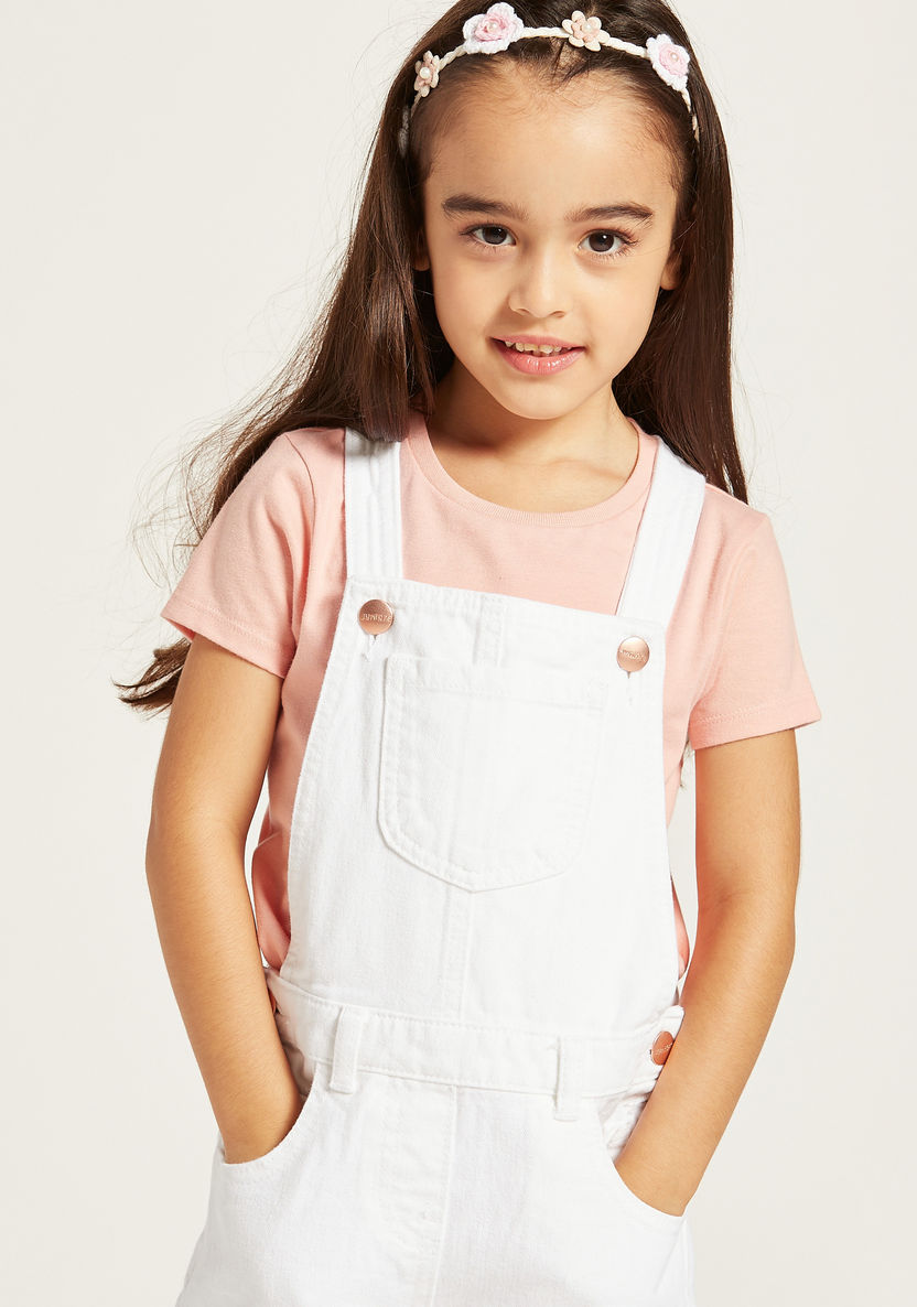 Juniors Solid Denim Dungaree with Pockets and Button Closure-Rompers%2C Dungarees and Jumpsuits-image-2