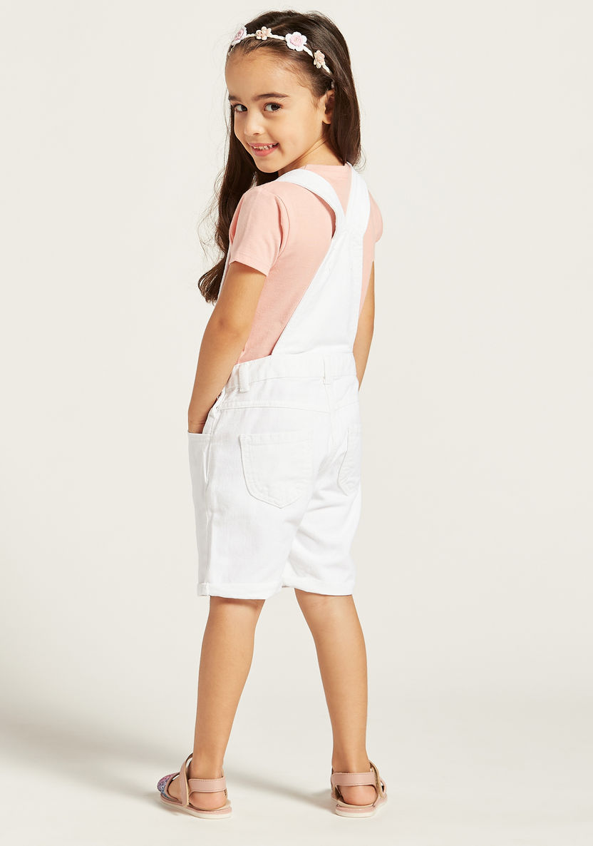Juniors Solid Denim Dungaree with Pockets and Button Closure-Rompers%2C Dungarees and Jumpsuits-image-3