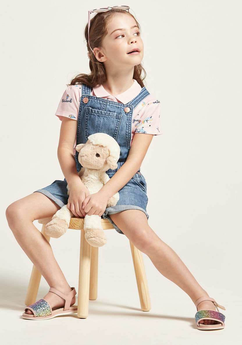 Juniors Solid Denim Dungarees Shorts with Pockets-Rompers%2C Dungarees and Jumpsuits-image-0