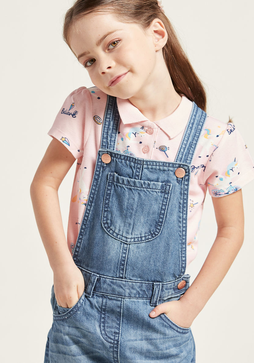 Juniors Solid Denim Dungarees Shorts with Pockets-Rompers%2C Dungarees and Jumpsuits-image-2