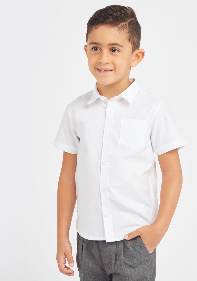 Juniors Solid Oxford Shirt with Short Sleeves and Pocket Detail-Tops-image-0
