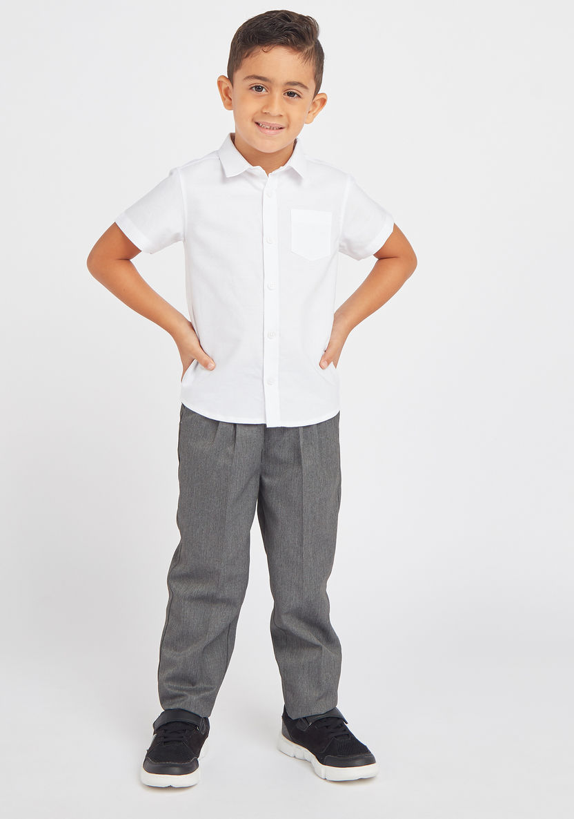 Juniors Solid Oxford Shirt with Short Sleeves and Pocket Detail-Tops-image-1