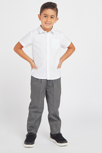 Juniors Solid Oxford Shirt with Short Sleeves and Pocket Detail