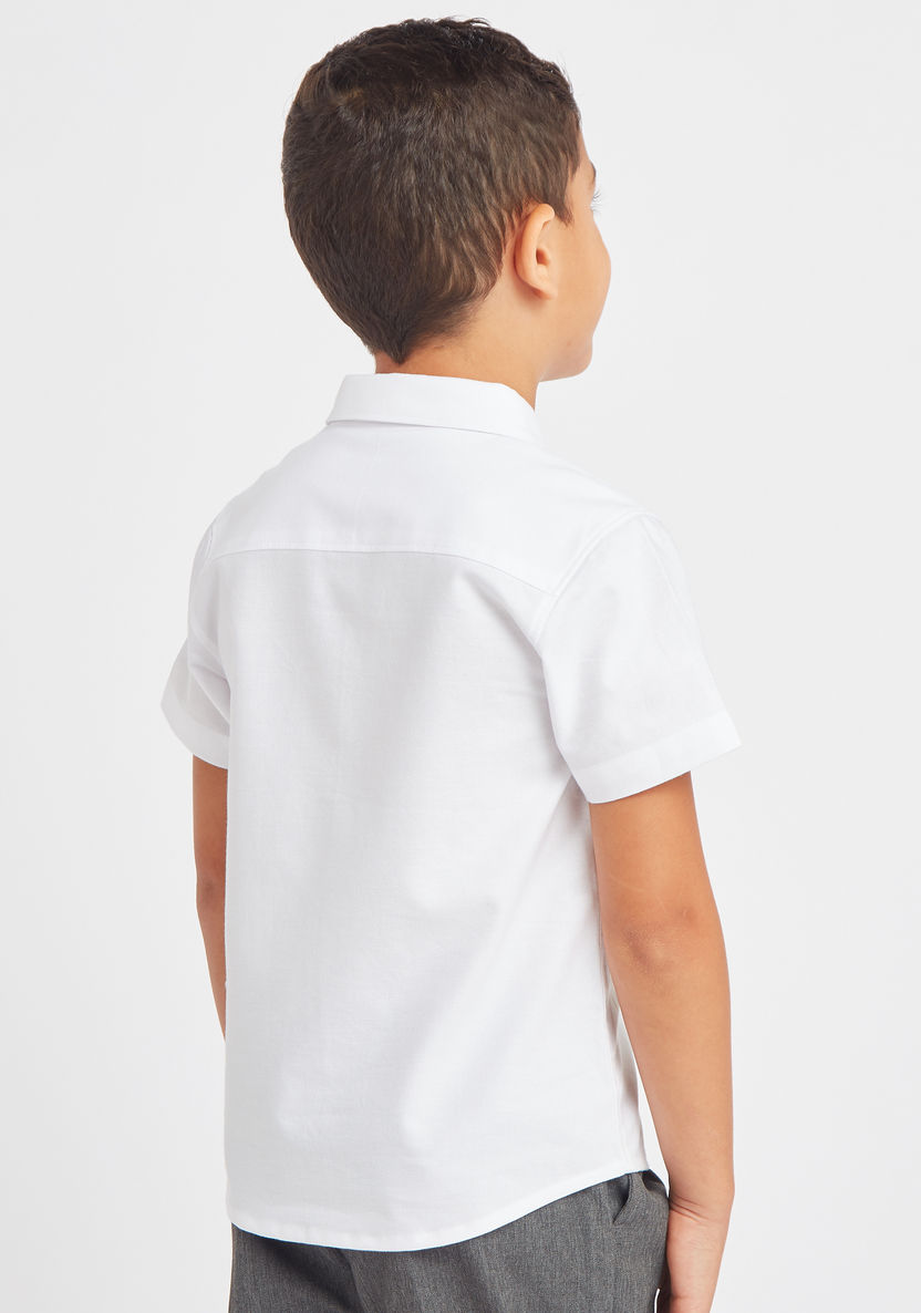 Juniors Solid Oxford Shirt with Short Sleeves and Pocket Detail-Tops-image-3