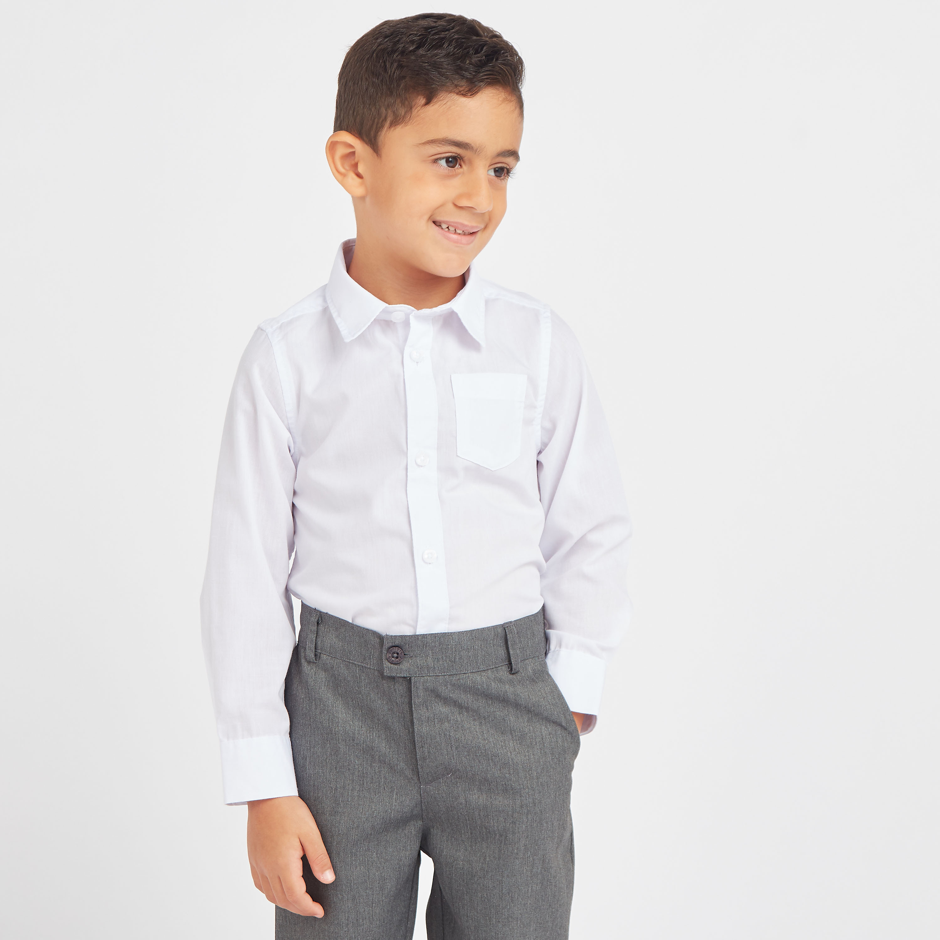 Juniors Solid Shirt with Long Sleeves and Pocket Detail-boys-clothing-schoolwear-shirts-image-1