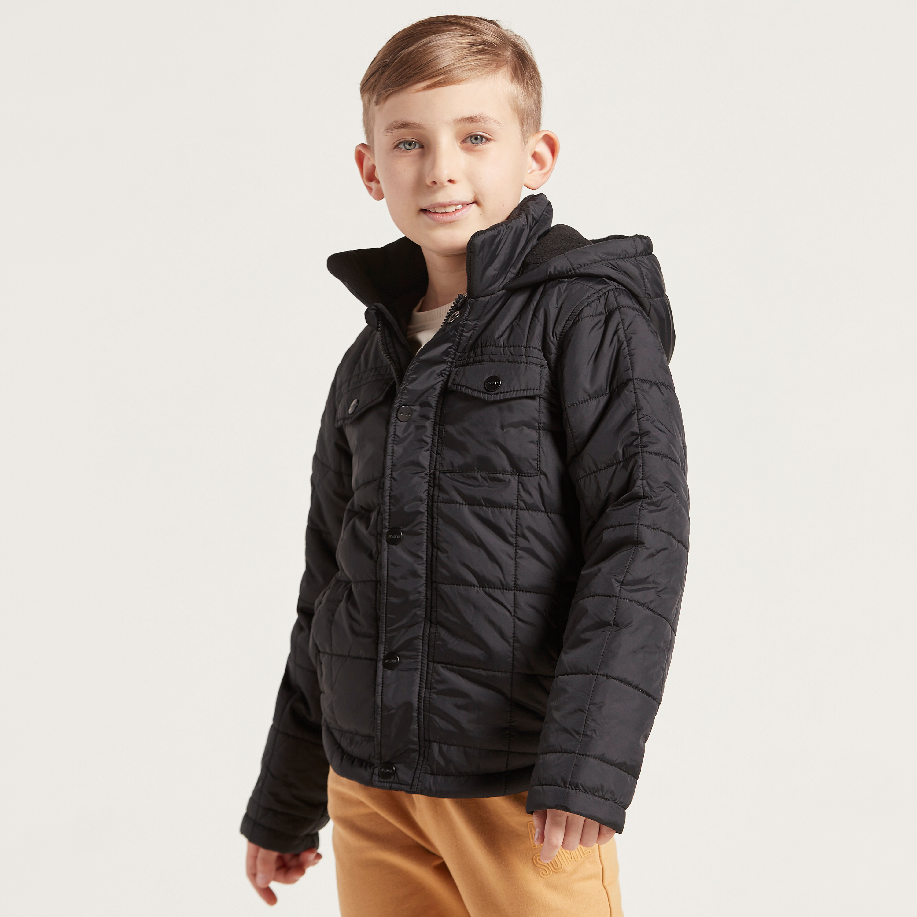 Juniors Quilted Jacket with Hooded Neck and Zip Closure-boys-clothing-schoolwear-jacketsandcoats-image-2