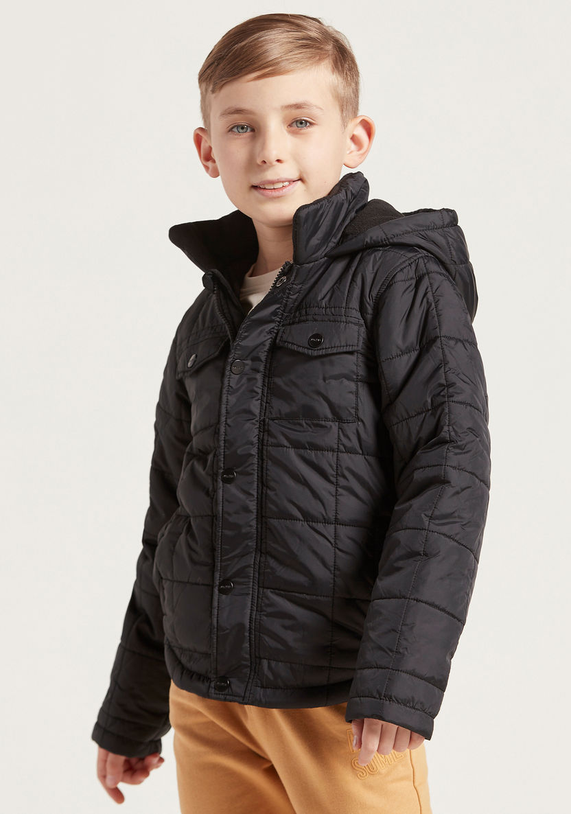 Juniors Quilted Jacket with Hooded Neck and Zip Closure-Coats and Jackets-image-1