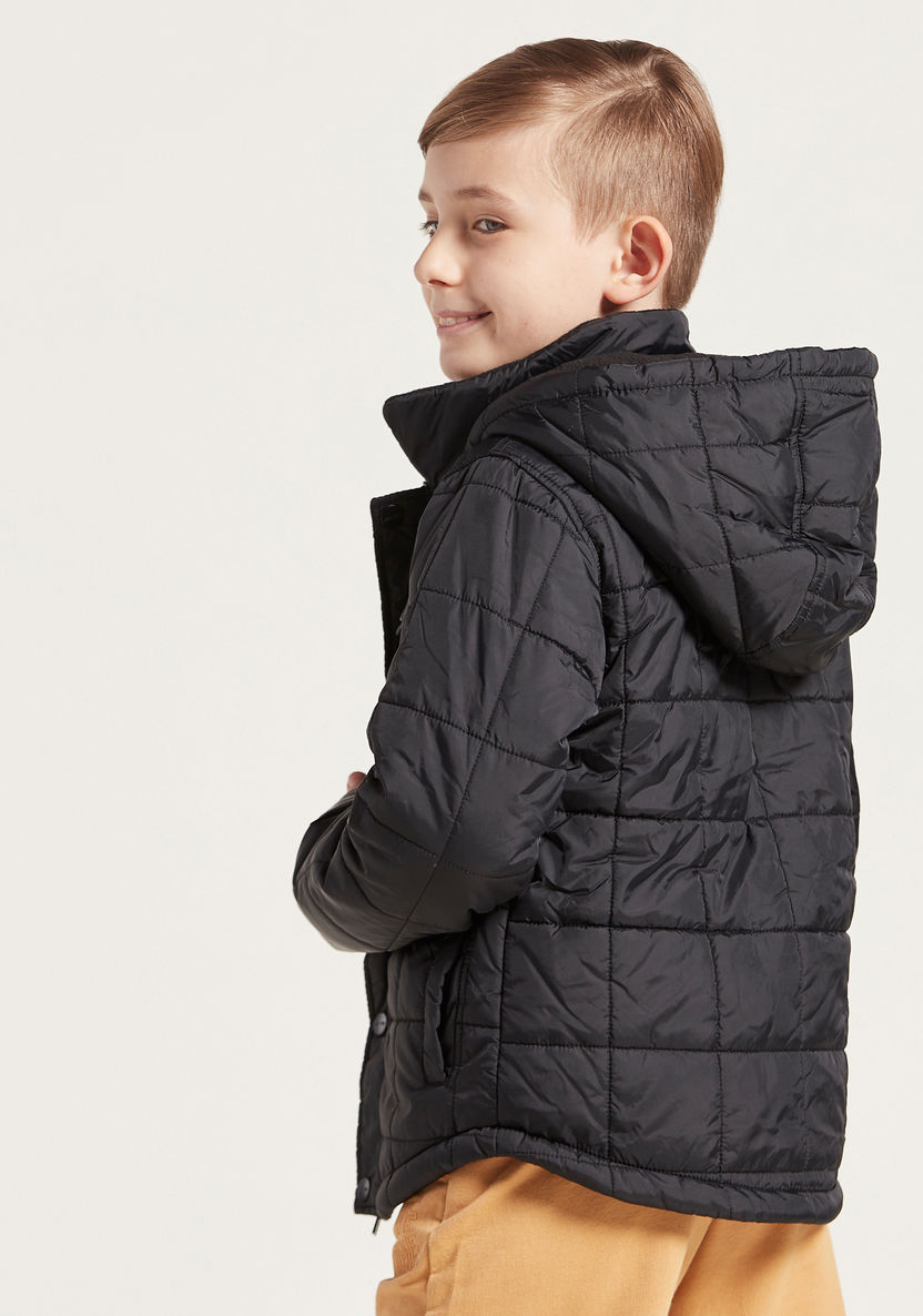 Juniors Quilted Jacket with Hooded Neck and Zip Closure-Coats and Jackets-image-3
