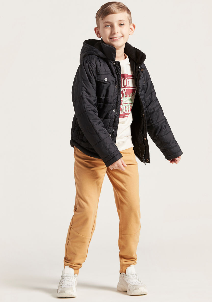 Juniors Quilted Jacket with Hooded Neck and Zip Closure-Coats and Jackets-image-4