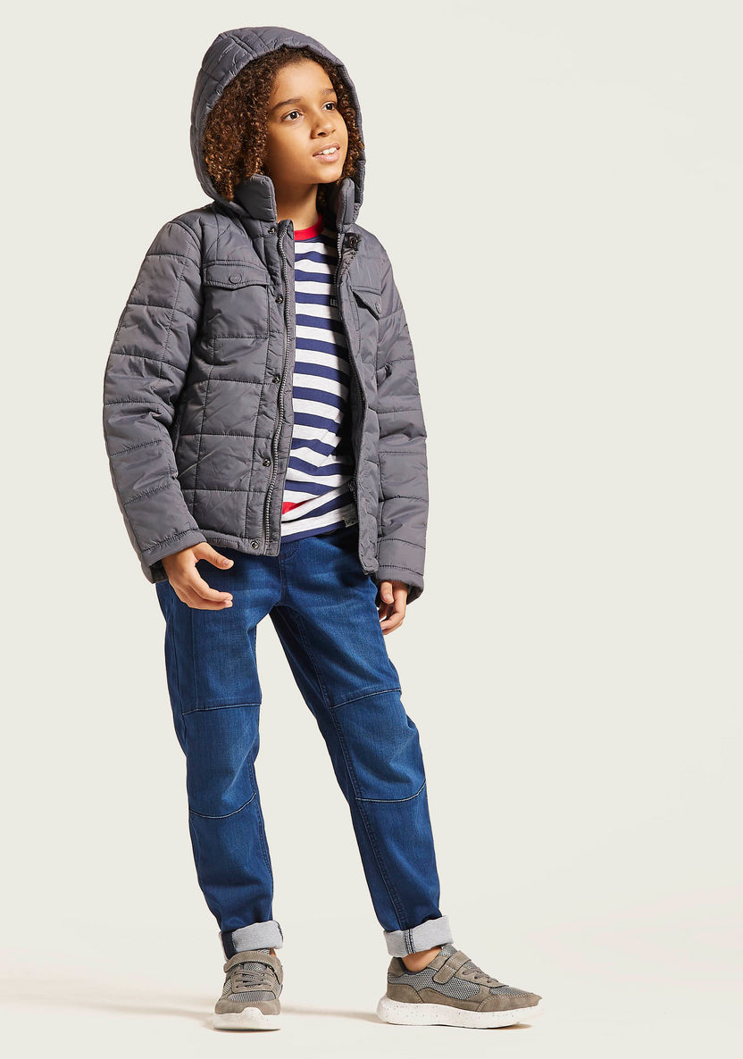 Juniors Quilted Jacket with Hooded Neck and Zip Closure-Coats and Jackets-image-0