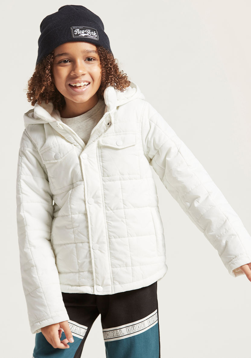 Juniors Quilted Jacket with Hooded Neck and Zip Closure-Coats and Jackets-image-1
