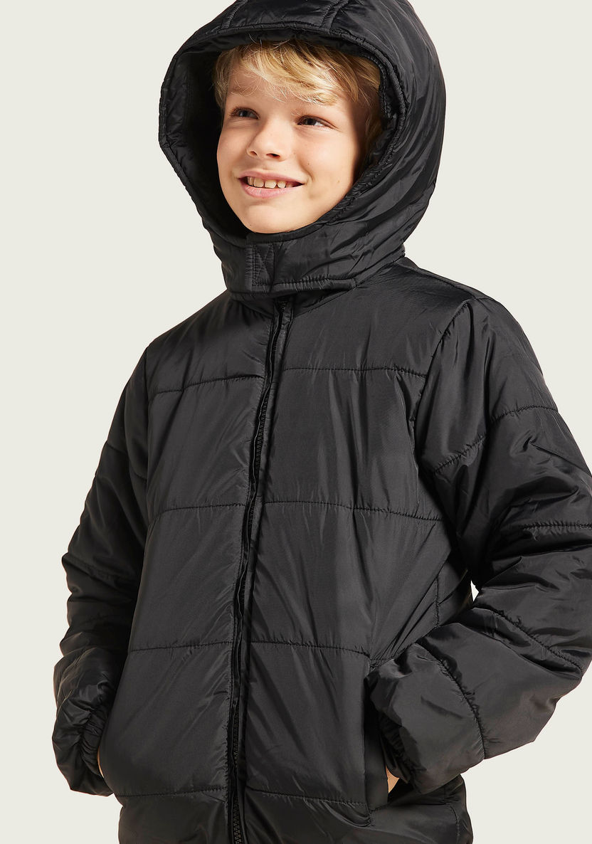 Juniors Quilted Jacket with Hooded Neck and Zip Closure-Coats and Jackets-image-2